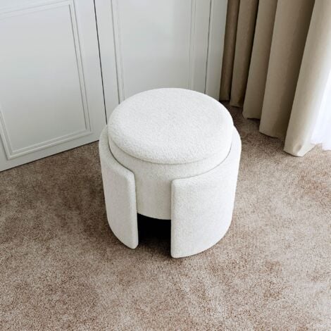 CARME HOME Mabel Ivory Boucle Storage Stool for Bedroom Living Room Home Decoration