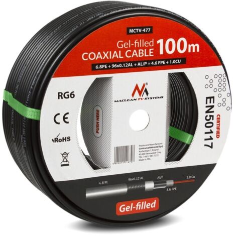 Mac-lean Câble Coaxial Gel RG6 100 mètres