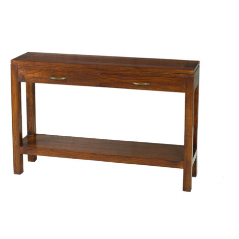 Macabane – Console marron rectangulaire 120x30.5x78 cm – 2 tiroirs en bois Mindi massif – Style moderne et chaleureux pour intérieur accueillant