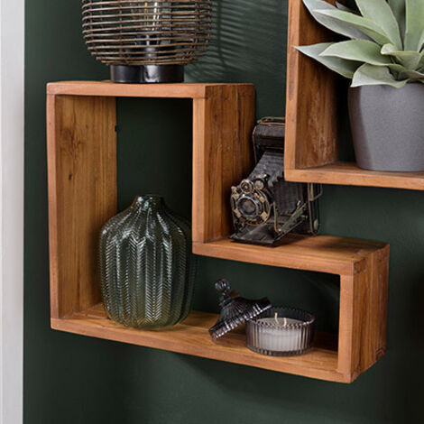 Macabane – Étagère murale marron en forme 'L' 1 niche – Bois de teck recyclé – Dimensions 45.3 x 15 x 35.3 cm – Meuble monté