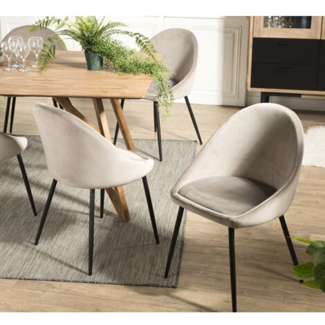 Macabane – Lot de 2 chaises en velours chamois beige – Pieds en métal noir – Dimensions 53x51x78 cm – Pour salle à manger ou bureau
