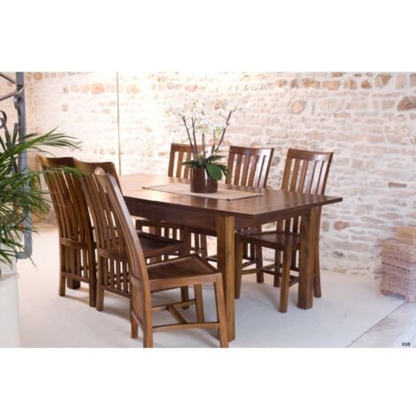 Macabane – Table à manger rectangulaire 160/200cm en bois Mindi – Finition gomme laque – Design contemporain pour repas en famille – 90cm de large