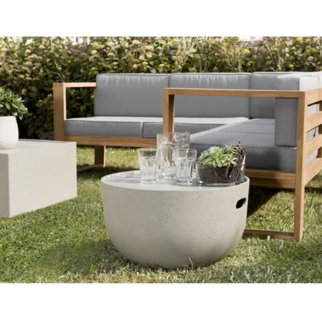 Macabane – Table basse de jardin ronde 58x58 cm – Béton gris – Couvercle amovible pour rangement – Meuble monté pour extérieur