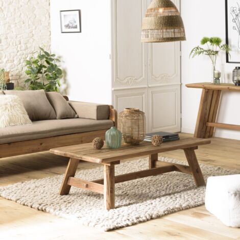 Macabane – Table basse rectangulaire 140x70cm en pin recyclé – Finition brute pour ambiance chaleureuse – Dimensions 140 x 70 x 43 cm