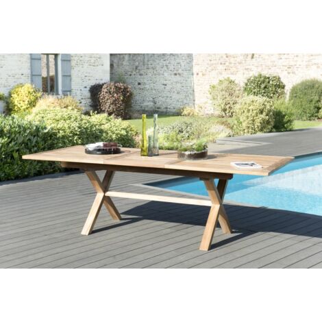 Macabane – Table de jardin extensible 180/240x100 cm – 8/10 personnes – Bois teck massif – Résistante aux intempéries – Finition soignée