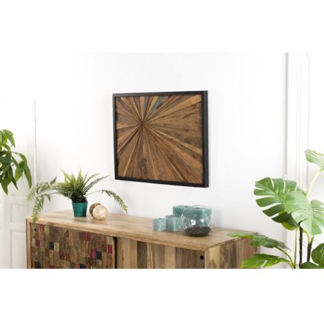 Macabane – Tableau décoratif rectangulaire en teck recyclé 60 x 80 x 3 cm – Aspect vieilli et authentique – Écoresponsable pour intérieur chaleureux