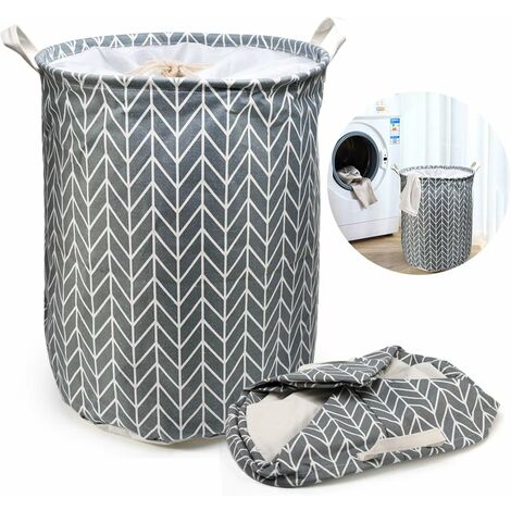 Macaron Grande Panier à Linge, Panier à lingePliable, Cordon Paniers à Linge, Pliable Sac à Linge, Pliage Grande Capacité Corbeilles à Linge (Gris)