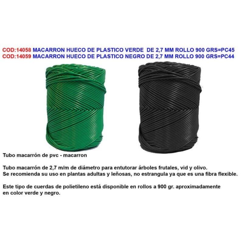 

MIBRICOTIENDA macarron hueco de plastico verde de 2,7 mm rollo 900 grs pc45