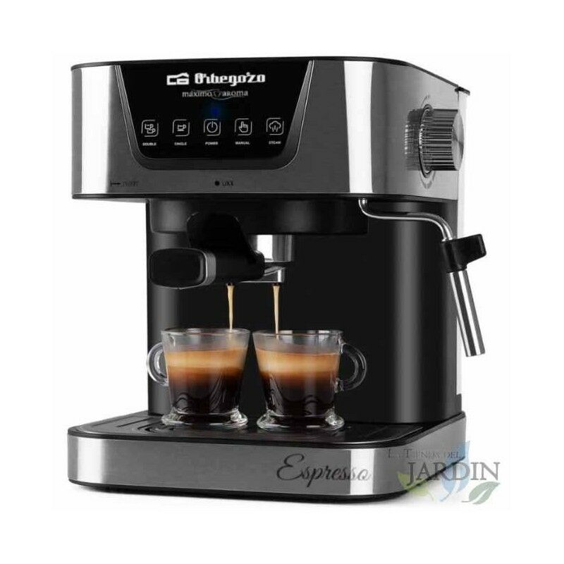 Macchina automatica per caffè espresso e cappuccino Orbegozo 1050 W. Consente di utilizzare sia caffè macinato che cialde.