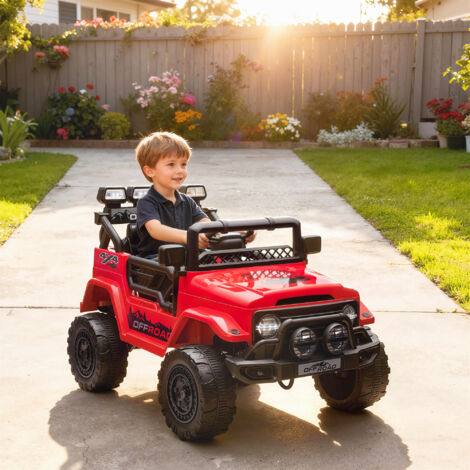 Macchina Elettrica per Bambini 3-5 Anni, 12V Fuoristrada Auto Elettrica per Bambini con 2 Motori, Sospensioni, Telecomando, USB, Musica, Wireless, Cintura, Fari e Clacson, 3-5 km/h, Rosso