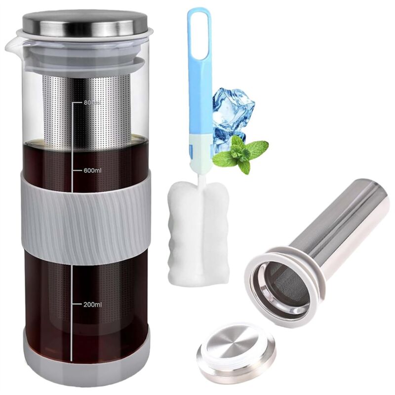 Image of Tlily - Macchina per caffè frossodo, caraffa in barattolo di vetro, filtro in acciaio inossidabile da 800 ml con spazzola per tazze, tè alla frutta