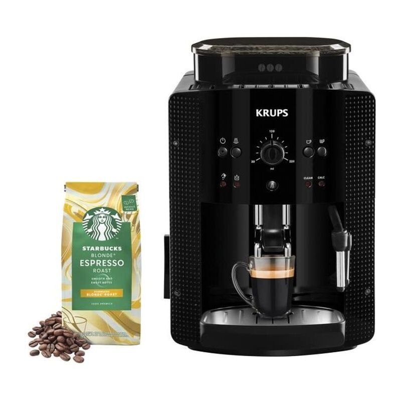 Image of Macchina per caffè in grani KRUPS, macchina per caffè espresso, pulizia automatica, ugello vapore per cappuccino, caffè Starbucks, Essential YY4540FD