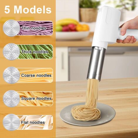 Macchina per la pasta elettrica portatile da 2000 mAh, rullo per pasta fresca senza fili con 5 stampi rimovibili, macchina per la pasta automatica multifunzionale in acciaio inossidabile