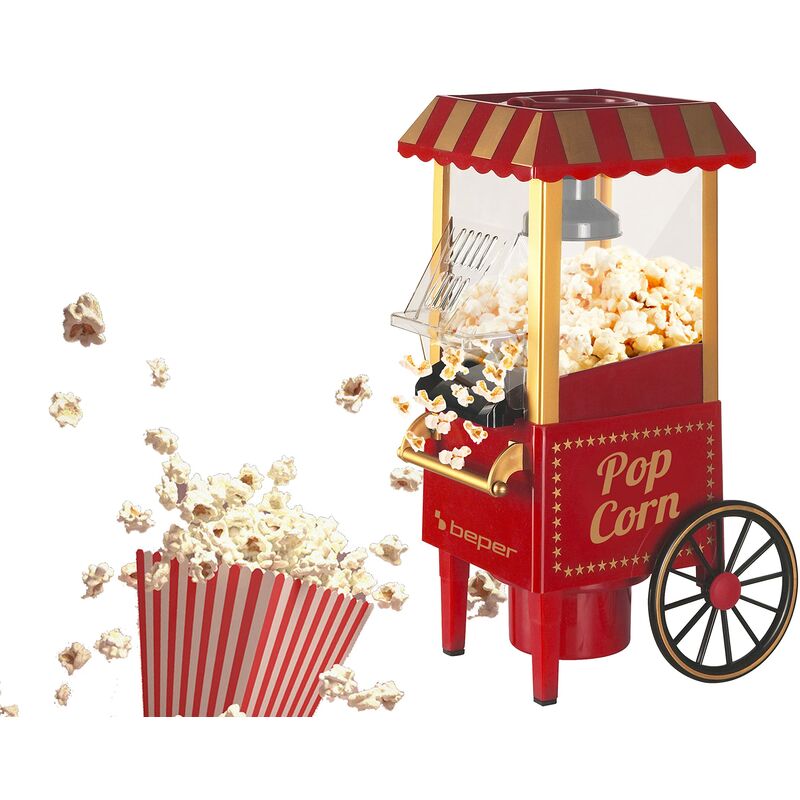 Image of Macchina per Popcorn, Popcorn in 3 Minuti, No Grassi, Circolazione di Aria Calda, Senza Olio Potenza 1200 w, Rosso/ Oro - Beper