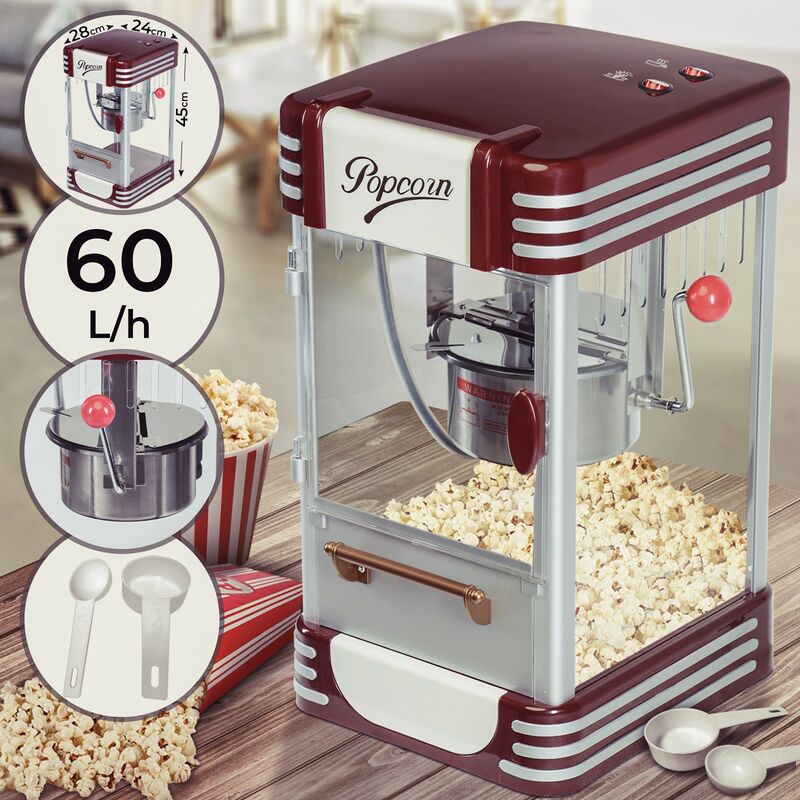 Image of Macchina per Popcorn - Stile Retro, 60L/h, 200g/10min, con Pentola in Acciaio Inossidabile - Pop corn Maker Professionale, Popco