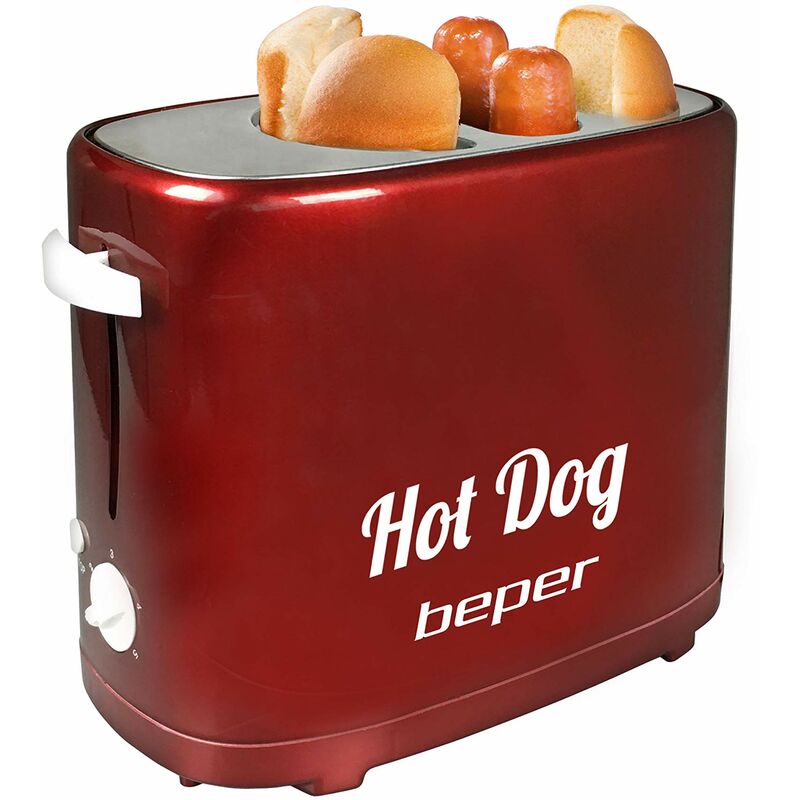 Beper - BT.150Y Macchina per Hot Dog, 5 Livelli di Cottura, 750 Watt, Design Vintage, Rosso