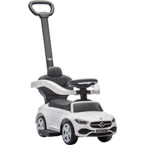 Macchinina cavalcabile "Primi passi" convertibile in passeggino con barriera 360°, PP e acciaio, 91x40x83 cm, bianca