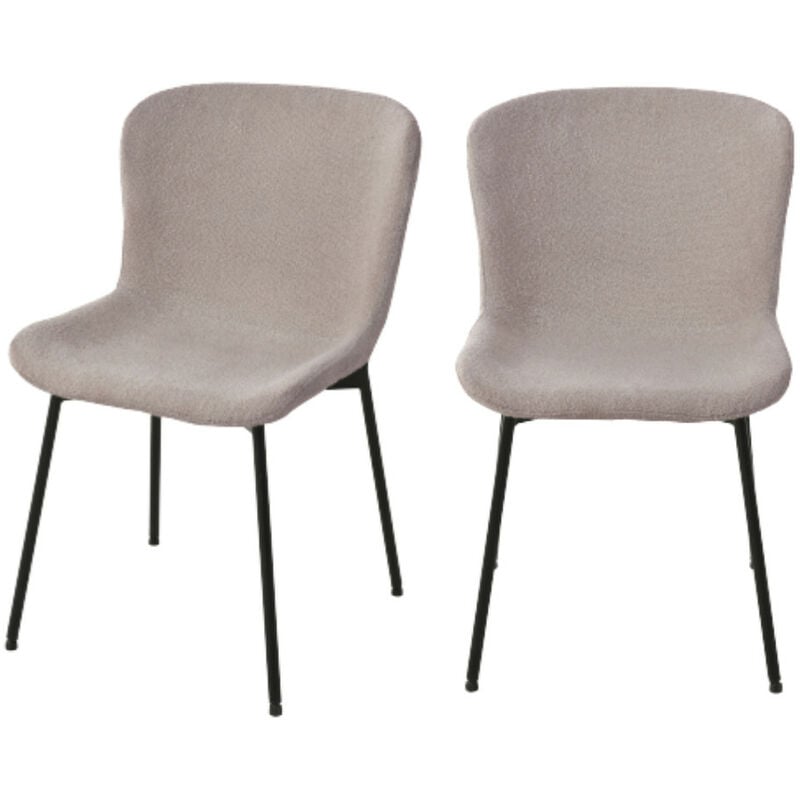 Lot de 2 chaises en tissu bouclette et métal - Beige - maceda