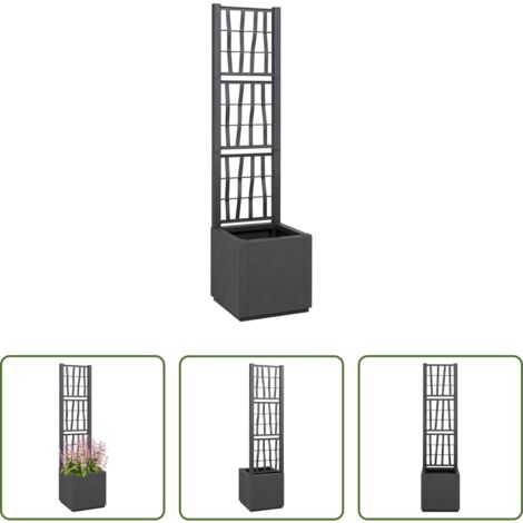 Maceta -  Caja para flores Gris oscuro 36 x 36 x 140 cm Plástico