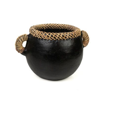 Maceta Ceramica Negro Asas Rattan 47276