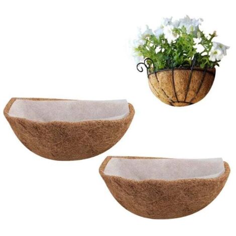 Maceta colgante de coco extraíble de 25 cm (2 piezas) - Cesta de pared de fibra de coco semicircular para ventana
