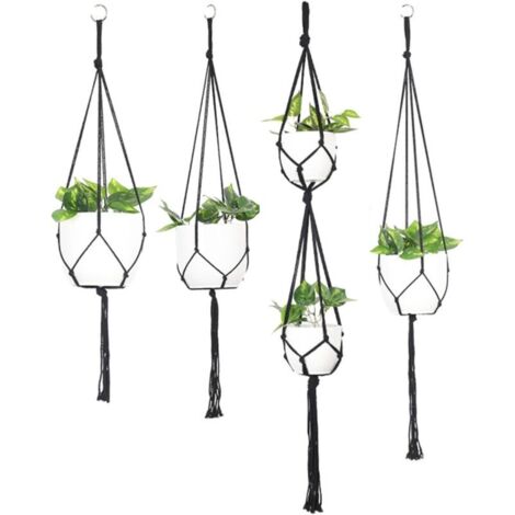 Maceta colgante de macramé, 4 piezas, decoración para balcón exterior, color negro (sin maceta)
