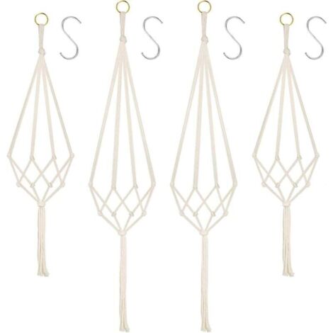 Maceta colgante de macramé, soporte para flores, colgador de plantas de macramé, macetero colgante de cuerda de algodón de macramé, soporte para plantas, decoración de jardín interior con 4 ganchos pa