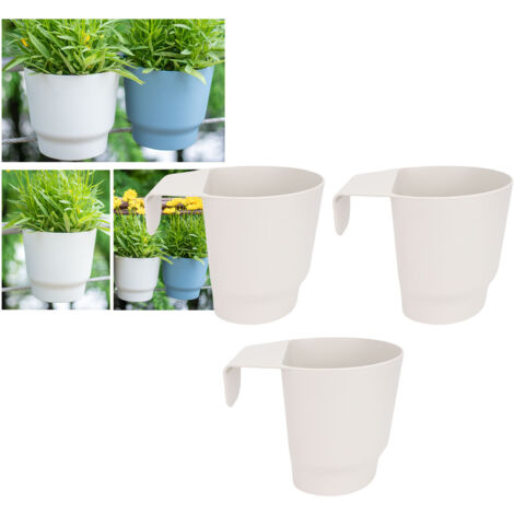 Maceta colgante de PP con sistema de drenaje eficiente, 3 macetas, jardinera para balcón, 18 x 17 x 13 cm, blanca