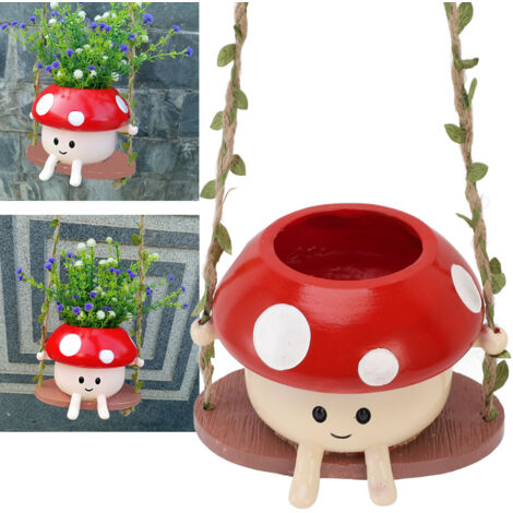 Maceta colgante de resina para suculentas con forma de hongo – Diseño Escape con maceta de 6,5 cm – Decoración de pared/estante para plantas de fácil cuidado