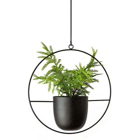 Maceta colgante para interior y exterior con gancho de metal - Estilo minimalista - Para decoración de interiores - Negro (2 unidades)