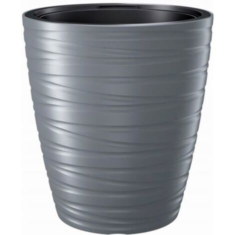 Maceta con deposito 16L Maze de plastico en color gris piedra 29,6 (largo) x 29,6 (ancho) x 32,9 (alto) cm