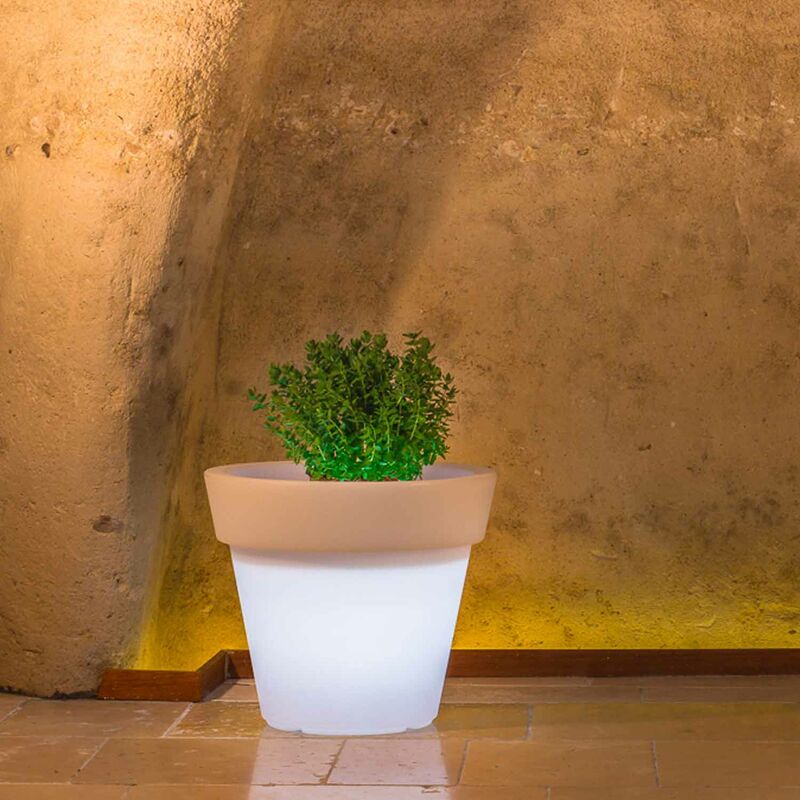 

Maceta con Led de resina h 95 mod. Begonia Redonda lámpara blanca