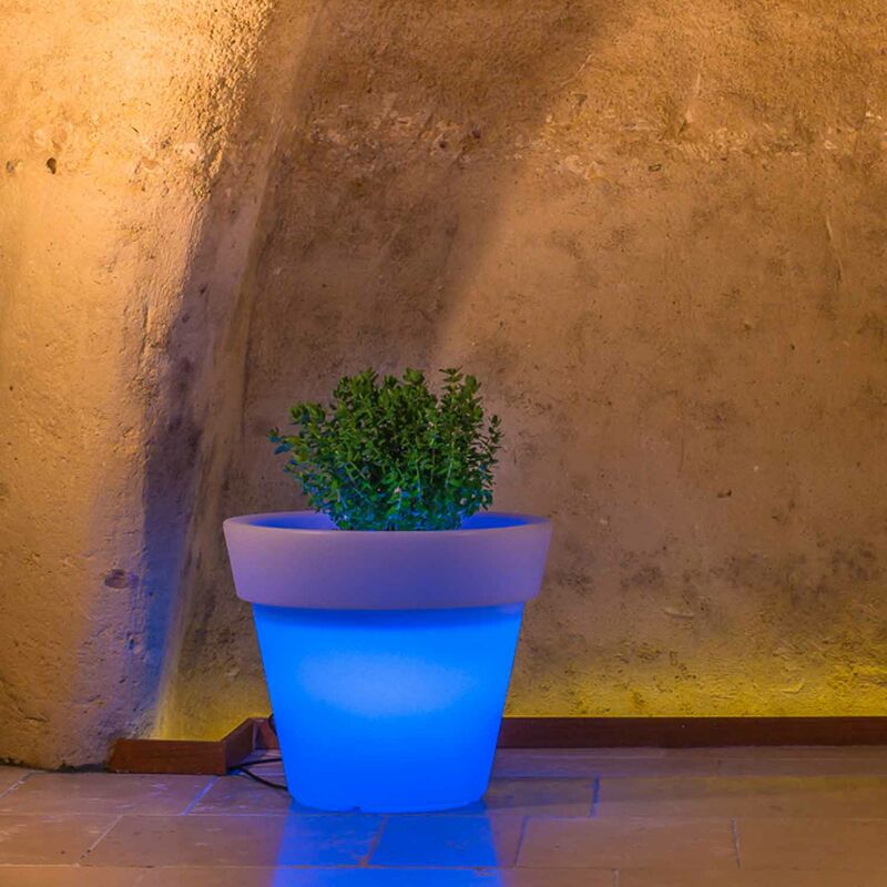 

Maceta con Led de resina h 95 mod. Begonia Redonda lámpara azul