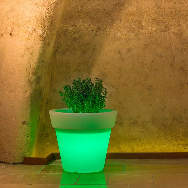 

Maceta con Led de resina h 95 mod. Begonia Redonda lámpara verde