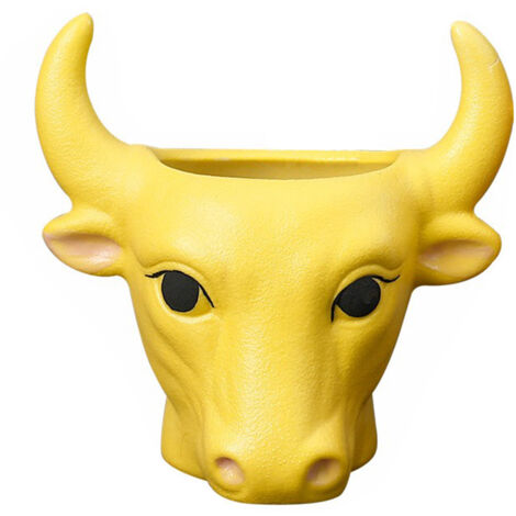 Maceta creativa  Elegante toro Lu Bao amarillo  1 pieza para suculentas  Maceta de cerámica blanca