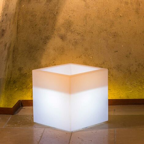Maceta cube cuadrada con Led de resina h 40 40x40 cm lámpara blanca