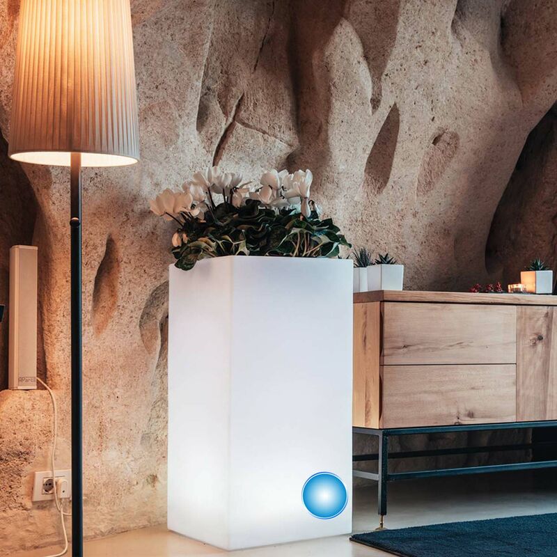 Vaso Cube Top Bright Luz Azul en Polímero Monacis - Cm 40X40X80 H