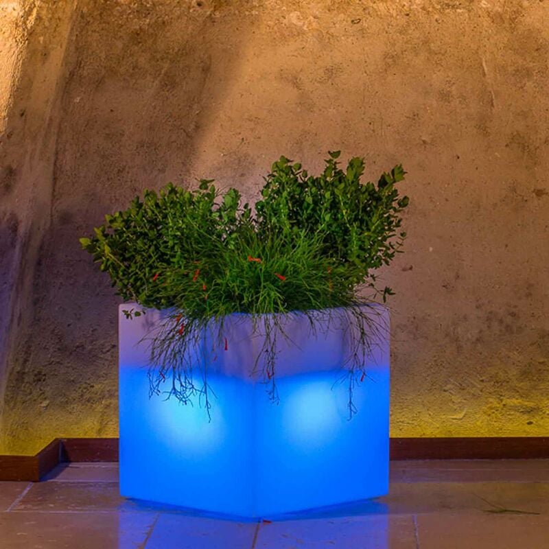

Maceta cube cuadrada con Led de resina h 40 40x40 cm lámpara azul