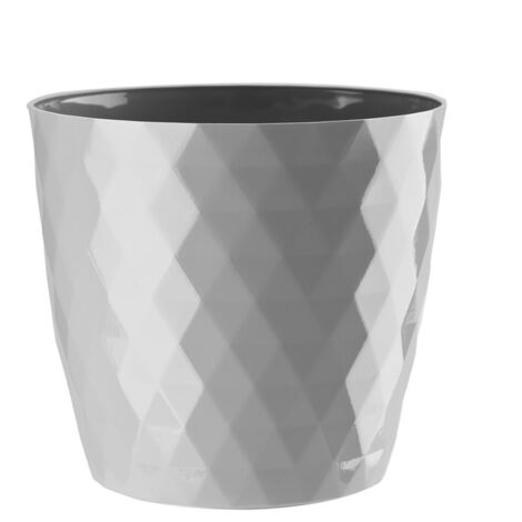 Maceta cubierta de plástico CRISTAL 14 cm gris claro brillo patrón geométrico rombos brillo