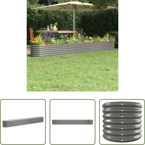 Maceta de acero galvanizado -  Jardinera arriate acero galvanizado gris 332x40x36 cm