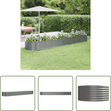 Maceta de acero galvanizado -  Jardinera arriate acero galvanizado gris 368x80x36 cm