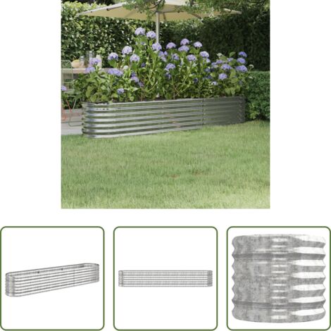 Maceta de acero galvanizado -  Jardinera arriate acero galvanizado plata 224x40x36 cm