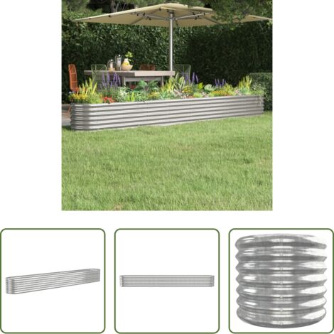 Maceta de acero galvanizado -  Jardinera arriate acero galvanizado plata 332x40x36 cm