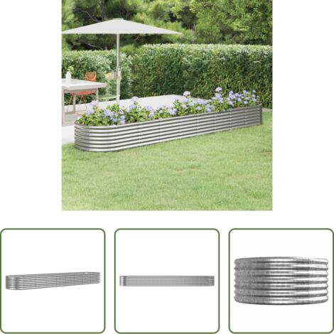 Maceta de acero galvanizado -  Jardinera arriate acero galvanizado plata 368x80x36 cm