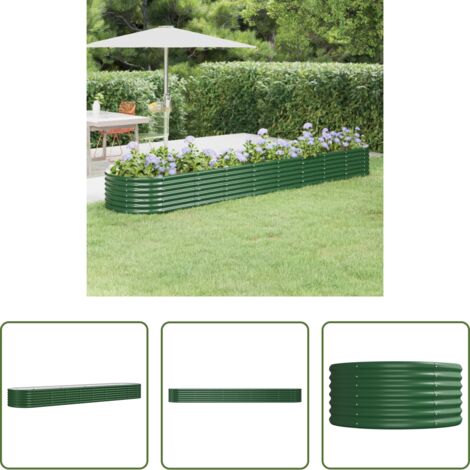 Maceta de acero galvanizado -  Jardinera arriate acero galvanizado verde 368x80x36 cm