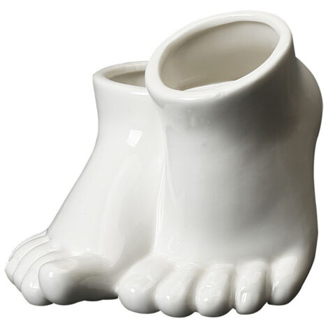 Maceta de cerámica blanca con doble soporte: ideal para suculentas en la oficina (2 soportes, debe envolverse con varias capas de plástico de burbujas).