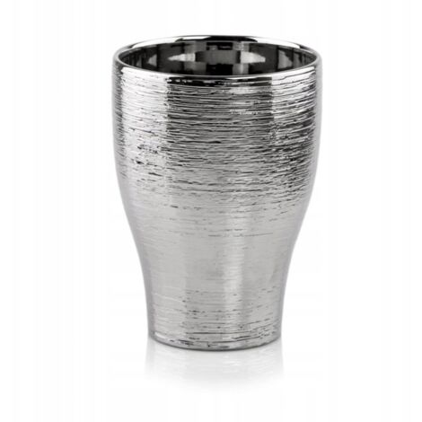 Maceta de cerámica, color plata, 16,5 cm