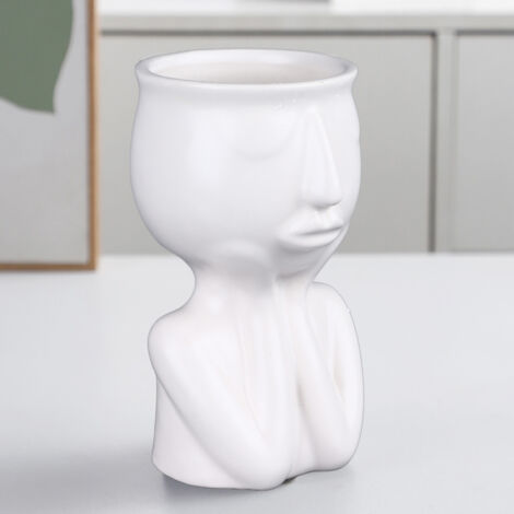 Maceta de cerámica con motivo de rostro nórdico – Jarrón de cerámica para suculentas con motivo de rostro nórdico para oficina, hogar y hotel – 1 maceta de cerámica blanca, 15,3 cm