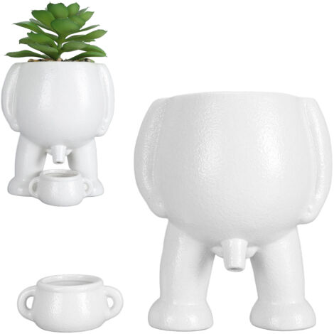 Maceta de cerámica innovadora "Little Manorine" – Maceta decorativa para suculentas, ideal para la oficina y el escritorio, color blanco.