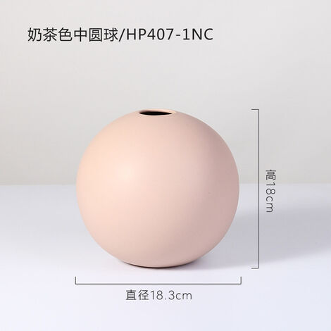 Maceta de cerámica redonda nórdica, florero de color brillante de tamaño medio, estante de entrada para el hogar y la Oficina, decoración con forma de bola, regalo cálido y vívido,Pink 18x18.3cm